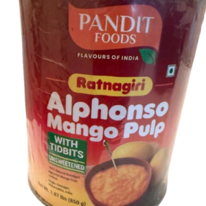 Ratnagiri Alphonso Mango Pulp (Unsweetened with Tidbits) 850 gm